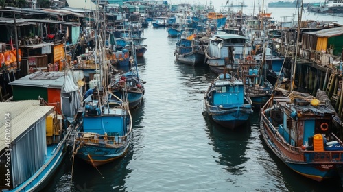 Bustling Harbor Filled with Boats
