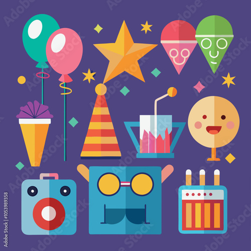 Set of Party Icon. Confetti Popper Vector Art Illustration
