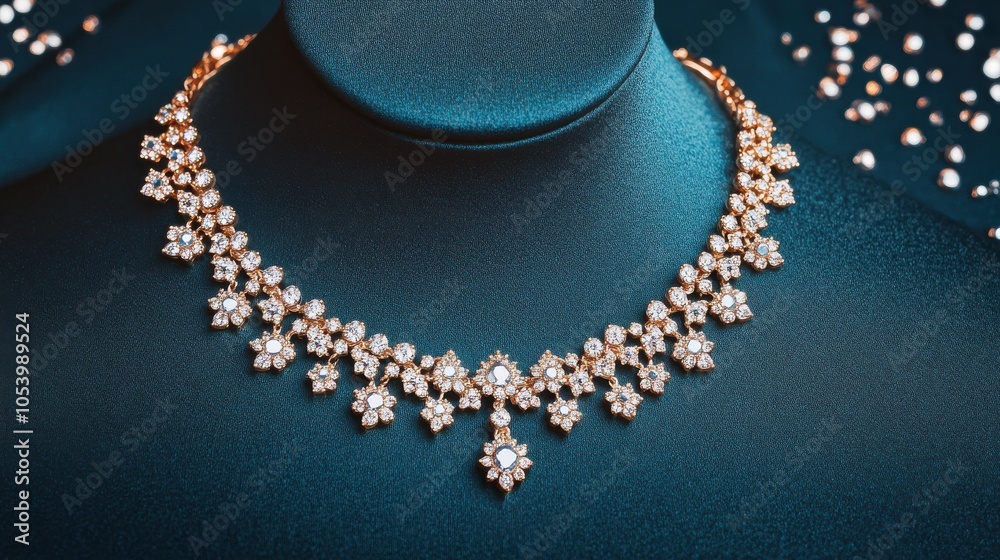 Elegant Necklace on Display with Sparkling Background Elegant Necklace on Display with Sparkling Background