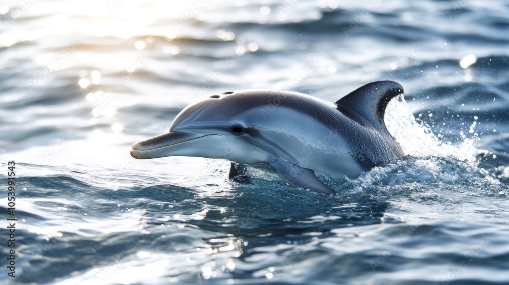 Fototapeta premium Playful Dolphin Splashing in Clear Ocean Water