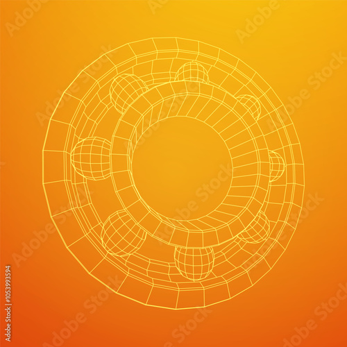Roller bearing. Circular round rotating bearings used in industry for heavy equipment mechanical work and engineering. Wireframe low poly mesh vector illustration.