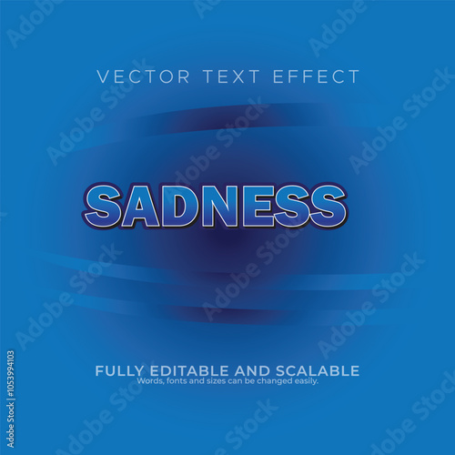 vector editable SADNESS  text effect design on blue background