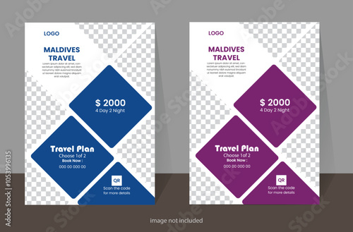 Flyer design for Tour and Travel Business concept. Vector new tour flyer design. 2 colorful Travel flyer template for travel agency...