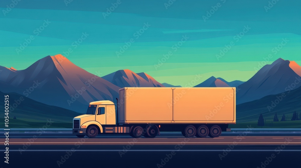 Obraz premium Cartoon Truck Driving Through Scenic Landscape