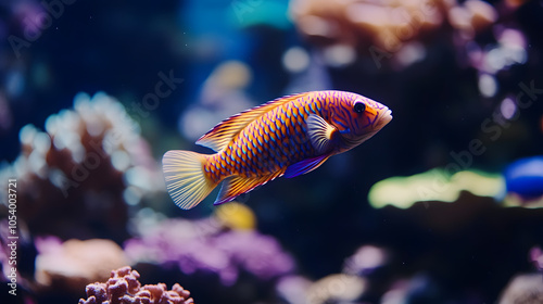 A Stunning Leopard Wrasse (Macropharyngodon meleagris) Swimming Through a Colorful Coral Reef Surrounded by Diverse Marine Life photo