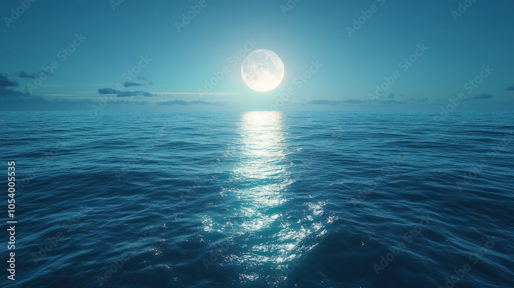A serene moonlit ocean scene reflecting light on the water. A serene moonlit ocean scene reflecting light on the water.