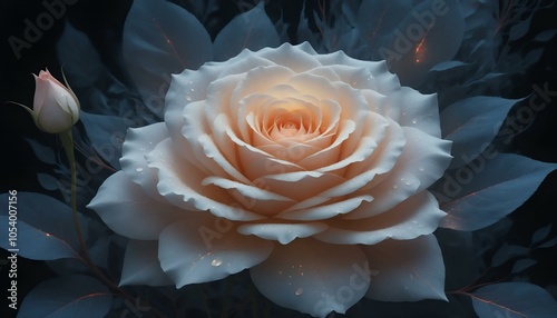 Eden rose with delicate petals and soft light against a dark background