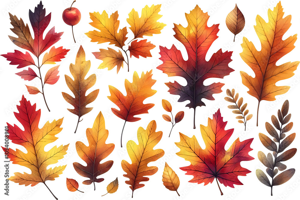 Obraz premium Autumn Leaves on White Background