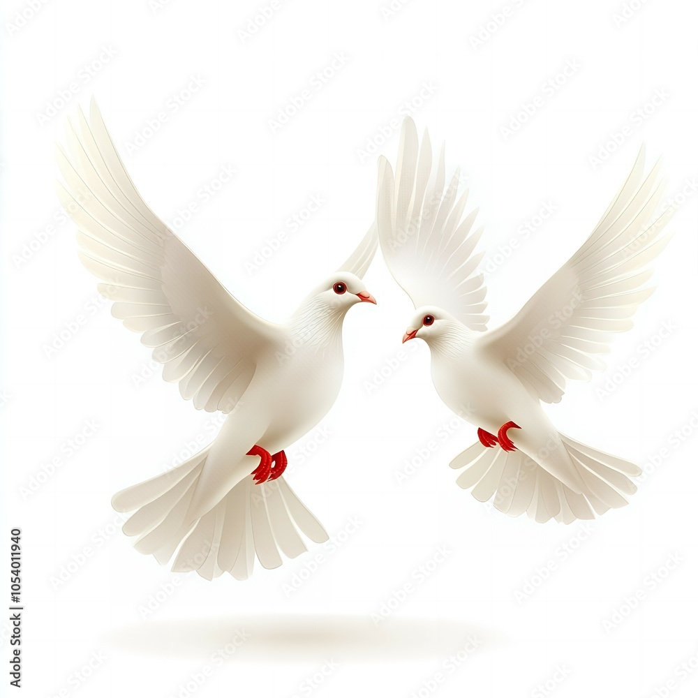 Obraz premium Two white doves in flight
