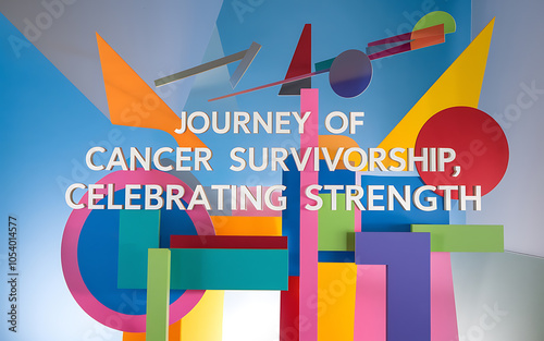 Abstract geometric shapes in pink  yellow and blue  celebrating strength and the journey of cancer survivorship    photo