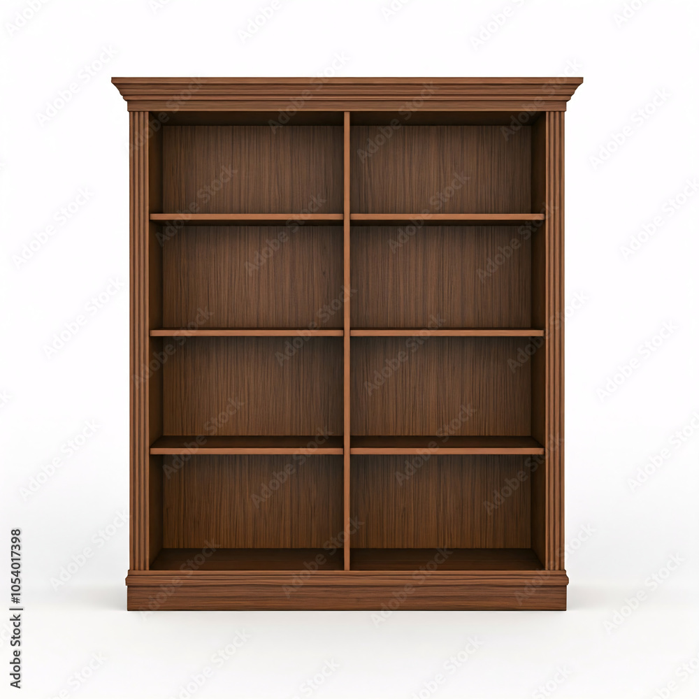empty wooden bookshelf isolated on white background empty wooden bookshelf isolated on white background