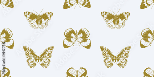 Seamless pattern of golden butterflies silhouettes, vector background,wallpaper, textile, paper, fabric