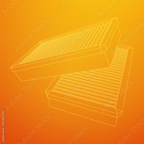 Car engine air filters. Auto spare part. Car care service maintenance. Wireframe low poly mesh vector illustration.