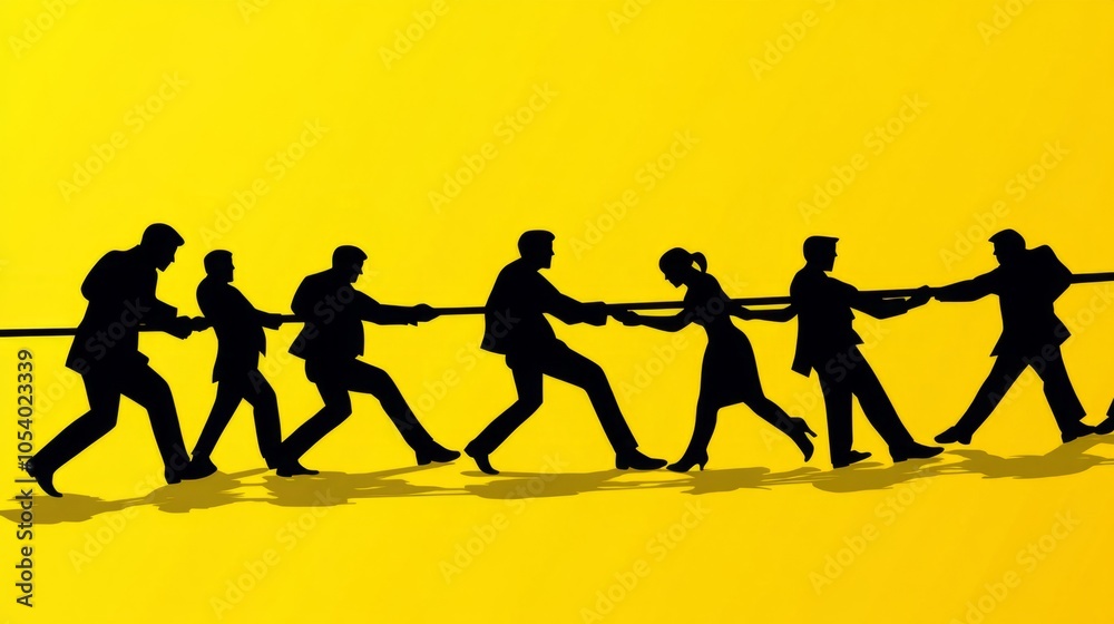 Obraz premium Team cooperation and unity between business people, through the tug of war to show the team's cooperation ability and cohesion 