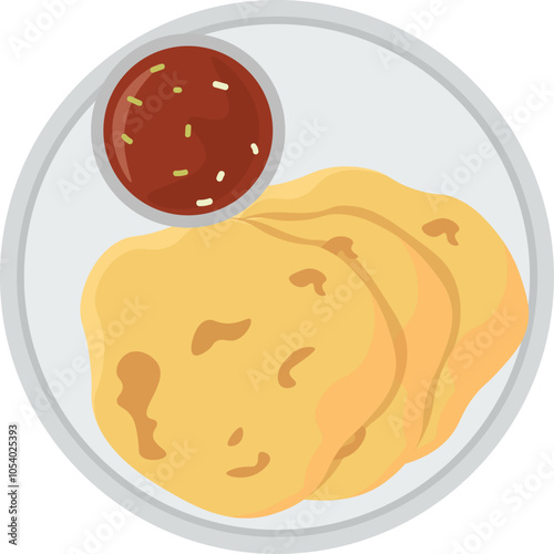 Asean Food Illustrastion Indonesian and Singapure Roti Prata