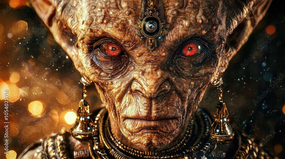 Fototapeta premium Striking Portrait of an Alien Leader Adorned with Jewels