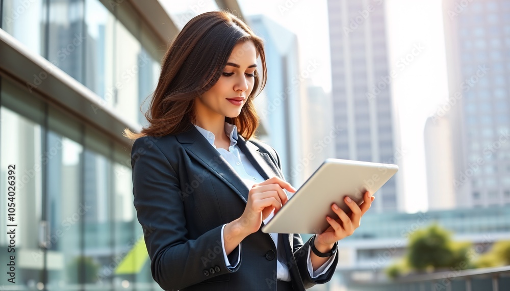 Fototapeta premium Businesswoman Tracking Financial Growth with Digital Tablet