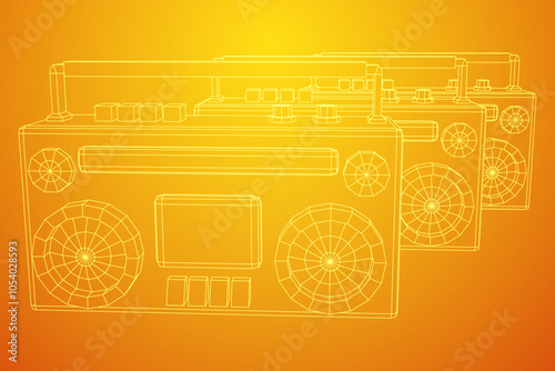 Retro Boombox outdated portable cassette tape recorder. Wireframe low poly mesh vector illustration.