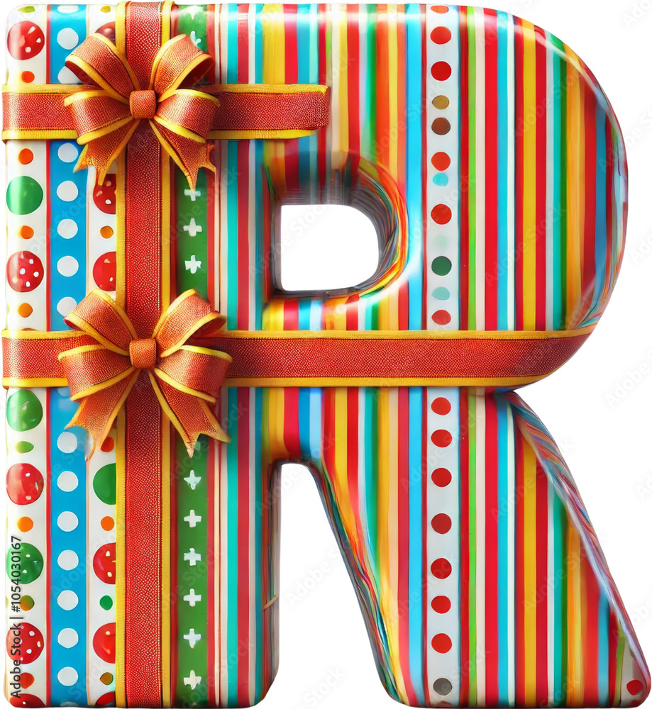 Obraz premium Festive Gift Wrap Alphabet letter R with Colorful Bows