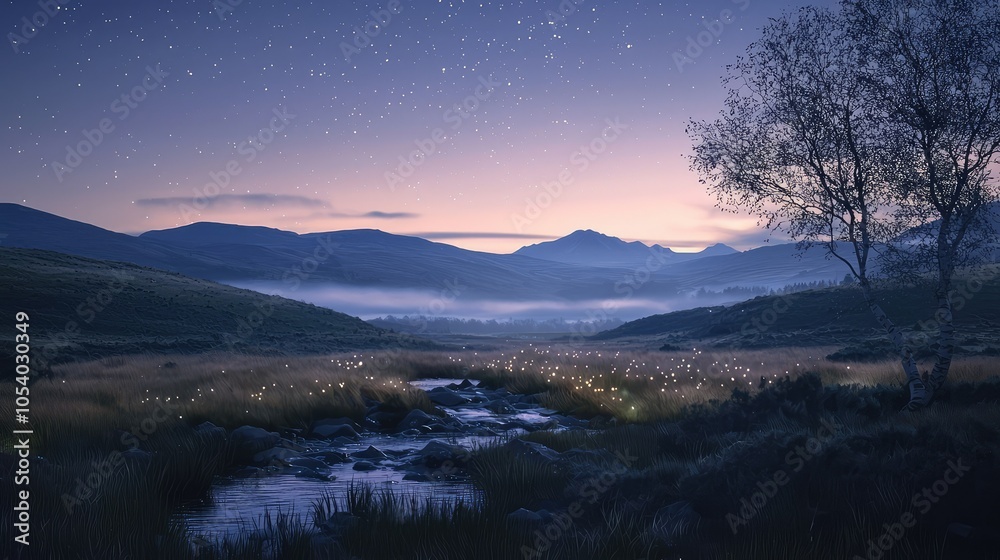 Fototapeta premium Serene Twilight Landscape with Stars