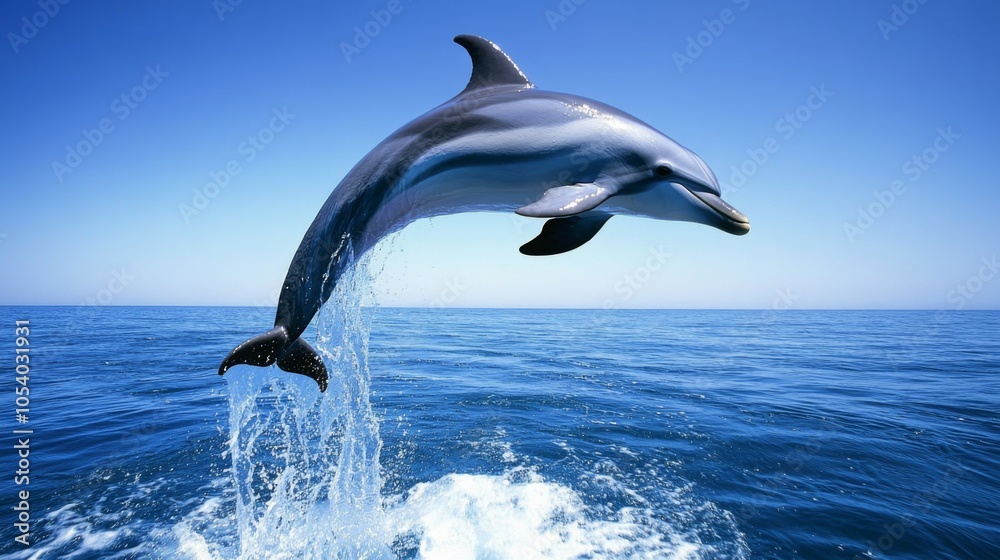 Fototapeta premium Dolphin Jumping Above Beautiful Ocean Waves