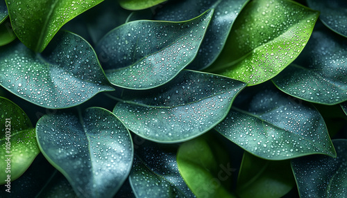 Green leaf drop, wet dew, beauty in nature generated by AI