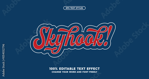 Skyhook: A stylish baseball-inspired font effect. Fully editable text for a dynamic and sporty look. American baseball club colors.