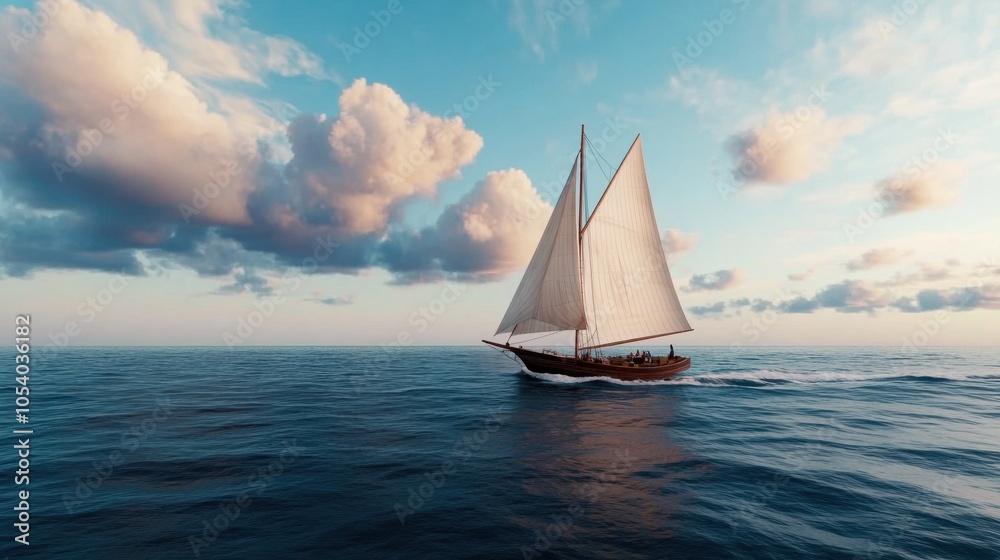 Fototapeta premium Sailboat with Large Sails Cutting Through Water