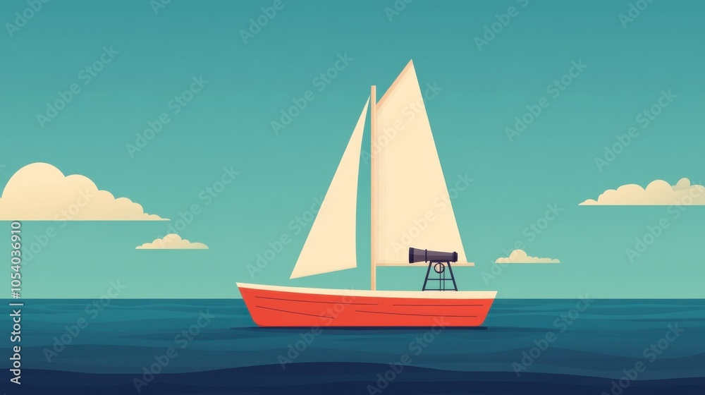 Fototapeta premium Small Sailboat on an Adventurous Journey