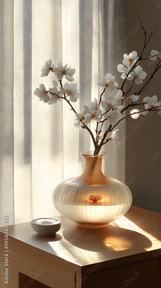 Elegant Vase with White Blossoms and Soft Lighting Elegant Vase with White Blossoms and Soft Lighting