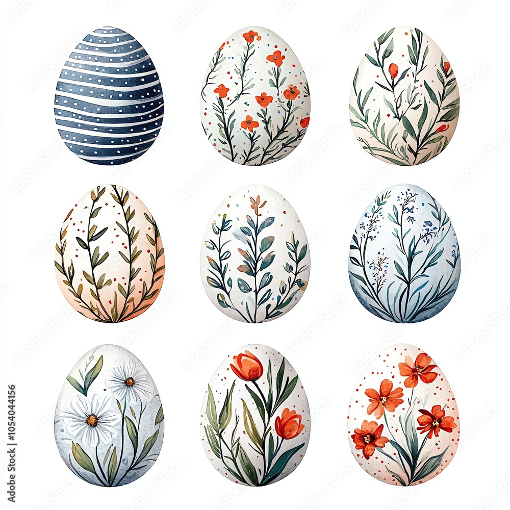 Fototapeta premium Decorative floral Easter eggs on white background