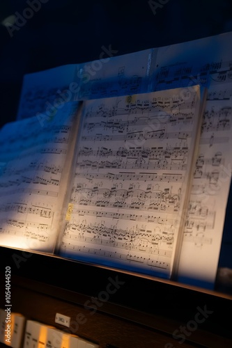 Music sheets. Melodies written with different musical symbols as background, closeup