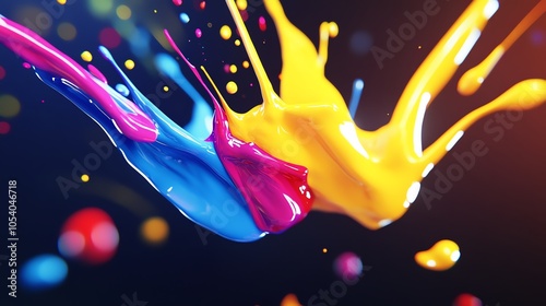 Neoncolored paint splashes forming abstract shapes in midair, symbolizing the power of imagination photo