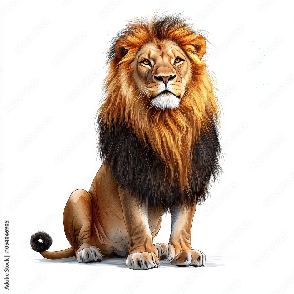 Fototapeta premium Lion with majestic mane, white isolated background
