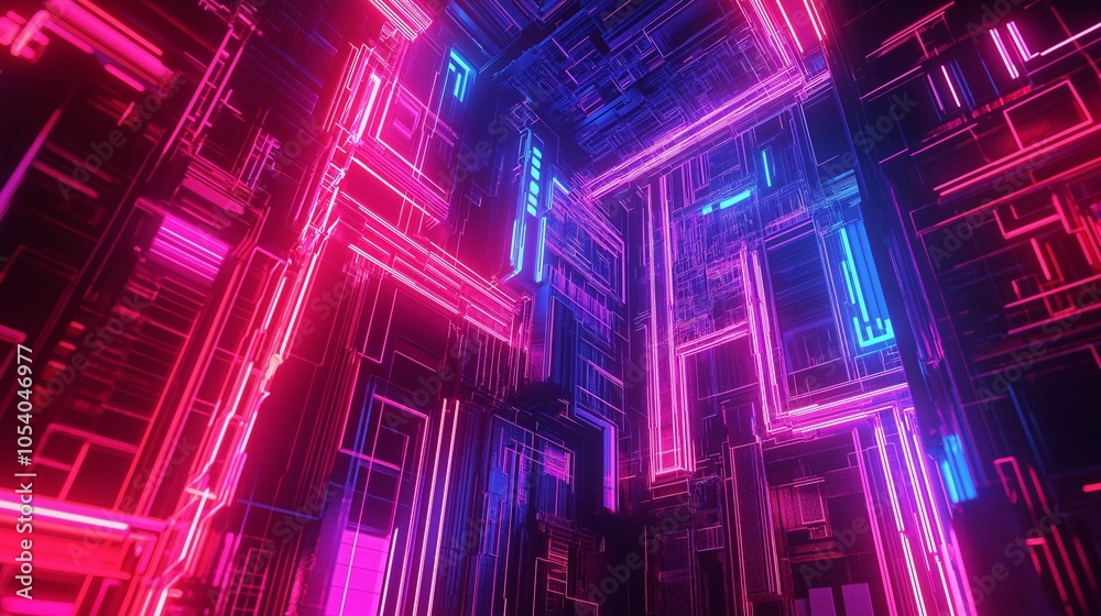 Fototapeta premium cybernetic dreamscape takes shape as neon lines come together