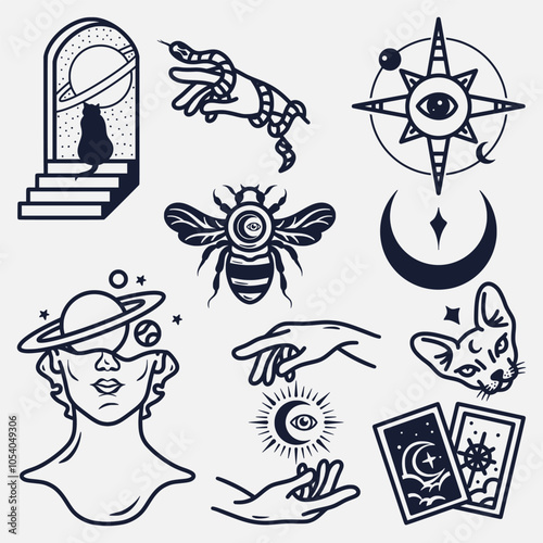 hand drawn celestial magical doodle collection