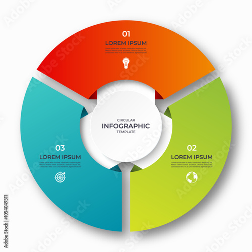 Vector infographic circle. Cycle diagram with 3 options. 3-step round chart. Can be used for report, business analytics, data visualization and presentation.