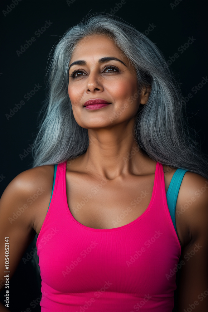 Portrait of an old and fit Indian woman in sportswear with white hair Portrait of an old and fit Indian woman in sportswear with white hair
