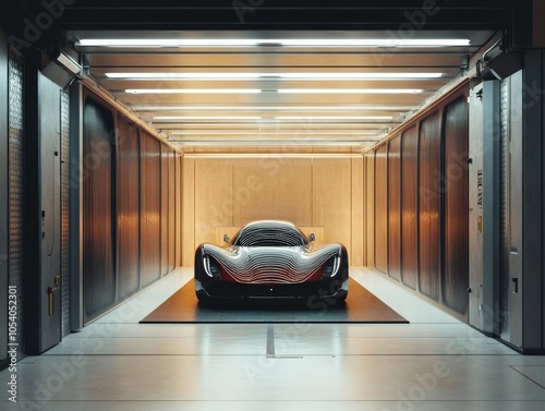 Wind Tunnel for Car Test: Super Car Aerodynamics Experiment in Transportation Tunnel photo