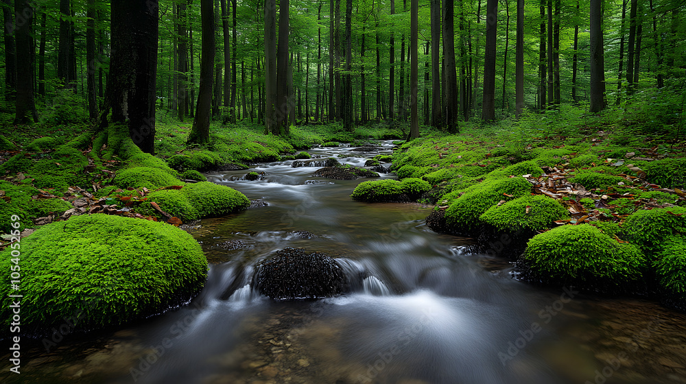 An Enchanting Moonlit Forest with Ancient Trees, Gentle Stream, and Playful Rabbits Understated by Nature's Symphony An Enchanting Moonlit Forest with Ancient Trees, Gentle Stream, and Playful Rabbits Understated by Nature's Symphony