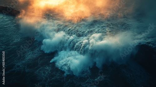 Aerial view of a hydroelectric dam showcasing the powerful flow of water. This image symbolizes renewable energy, innovation, and sustainability, emphasizing the importance of harnessing natural resou photo