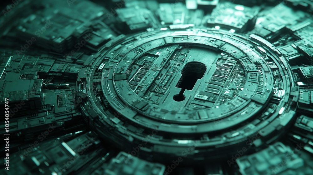 Fototapeta premium Conceptual image of big data encryption with locks and secure connections, highlighting the importance of data security