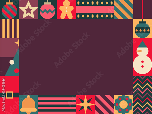 Christmas-Themed Frame with Dark Red Center and Festive Border Elements