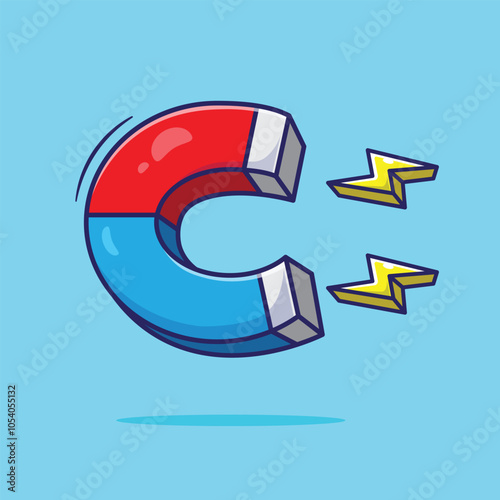 Horseshoe magnet magnetic tools equipment idea with two lightning vector illustration object