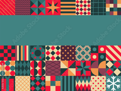 Festive Geometric Pattern with Teal Background