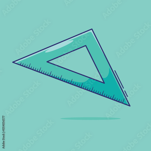 Draw cute measuring instrument or triangle ruler vector illustration. School stationary supplies