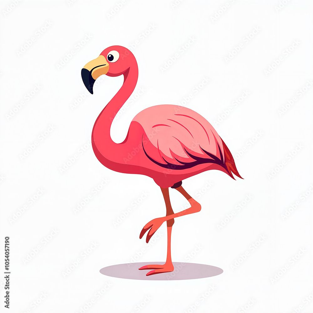 Obraz premium Cartoon Flamingo in Vibrant Pink Standing Gracefully Against White Background