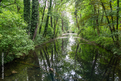 English park and river in ancient Rusovce castle. Bratislava.  Slovakia