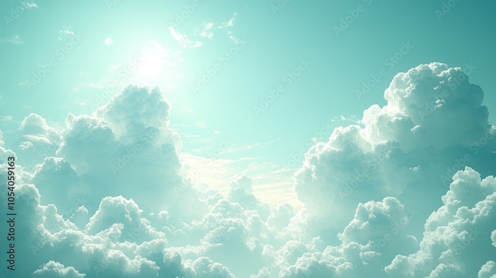 Naklejka premium White Cumulus Clouds Against a Teal Sky