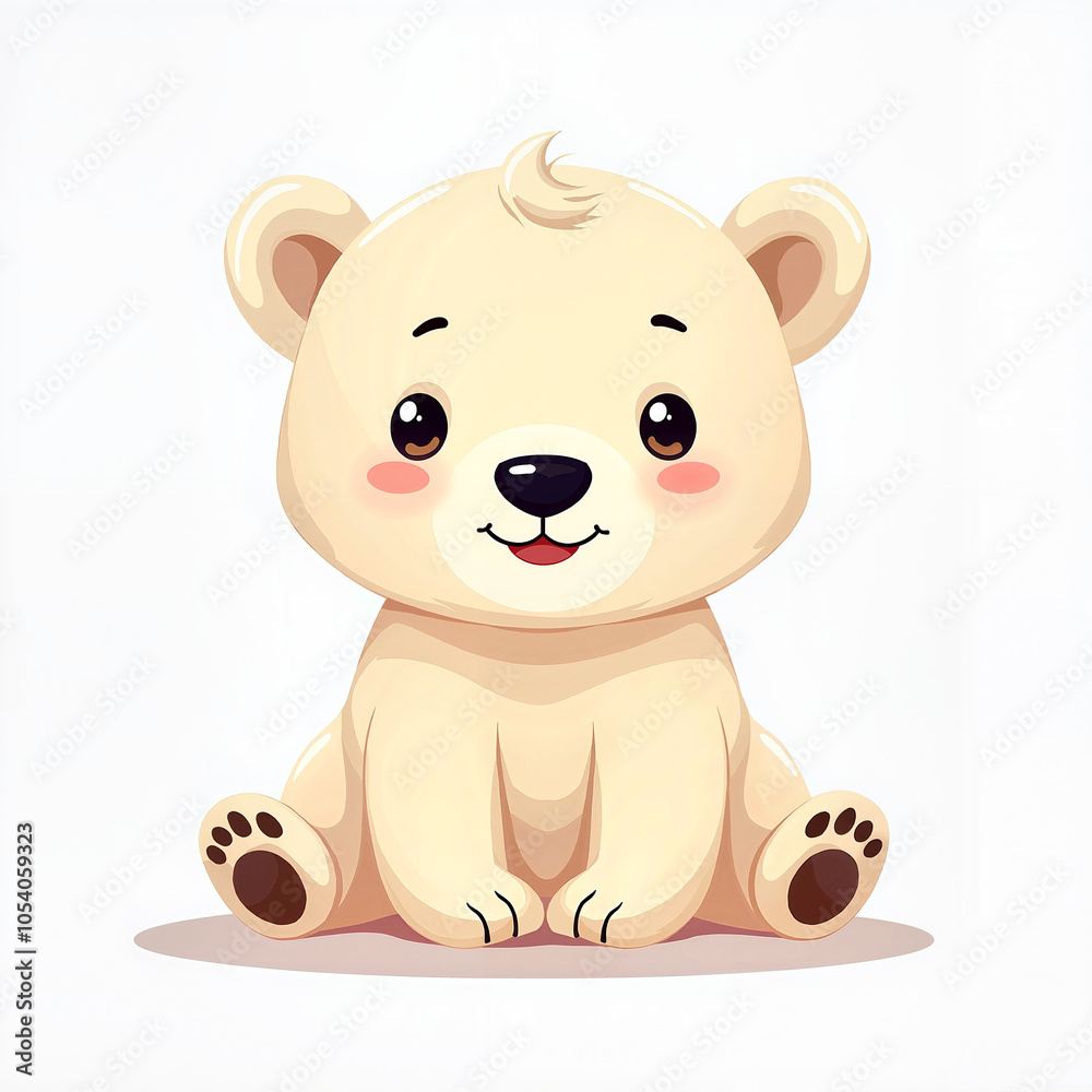 Fototapeta premium Cute Cartoon Bear Cub Smiling Happily Against White Background